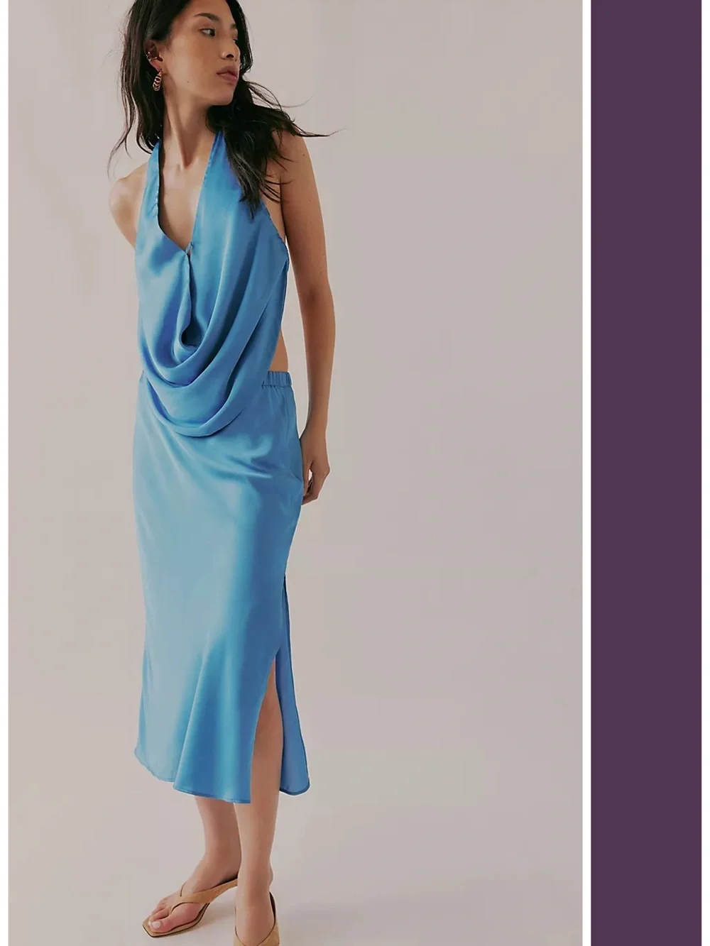 Free People Intimately Midnight Reverie Satin Effect Slip Set in Blue M